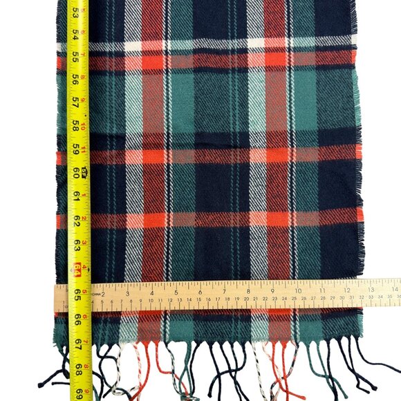 Old Navy Unisex Plaid Fringe Winter Scarf Blue Orange Green Acrylic One Size - Picture 5 of 7